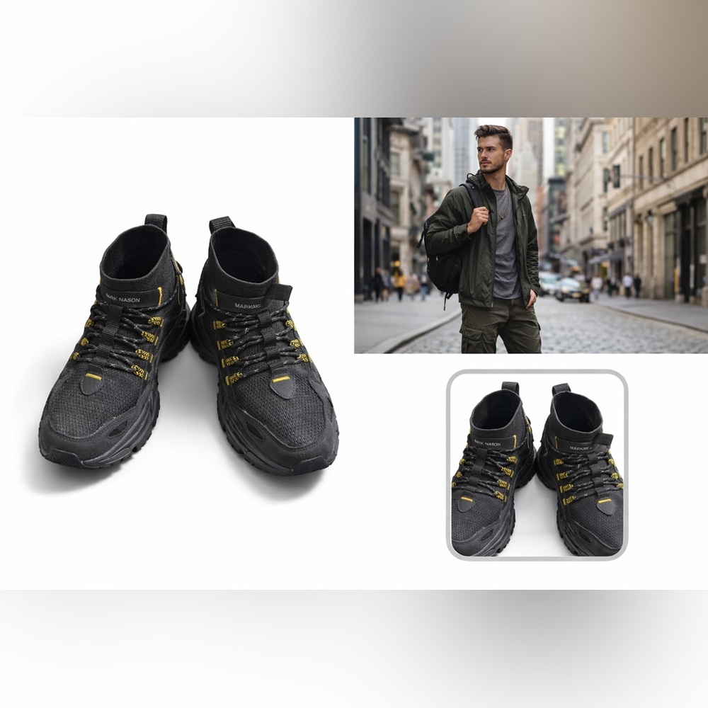 Mark Nason Skechers Trail Sneakers Mens 10 Black Hiking Outdoor Knit Sock Boots